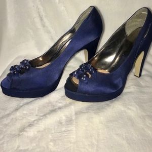 Sapphire Blue Peep Toe Platform Pumps